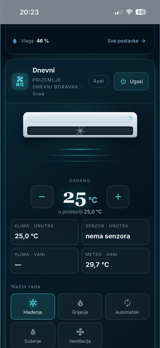 Detaljno upravljanje klimom — temperatura i način rada